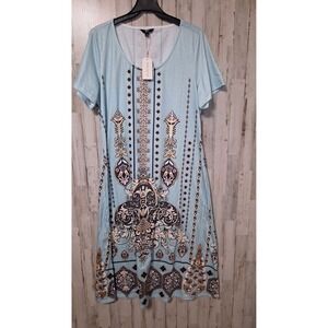 NWT Shall We size XL Stretch Knit Long Flare Dress Short sleeve Boho
